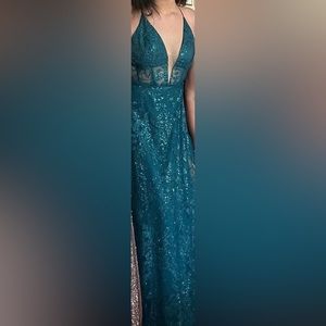 galena signature dark green slit prom dress